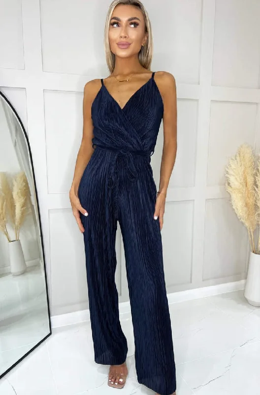 Sadie Navy Plisse Wrap Jumpsuit