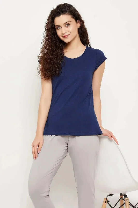 Clovia Chic Basic Top in Navy - 100% Cotton