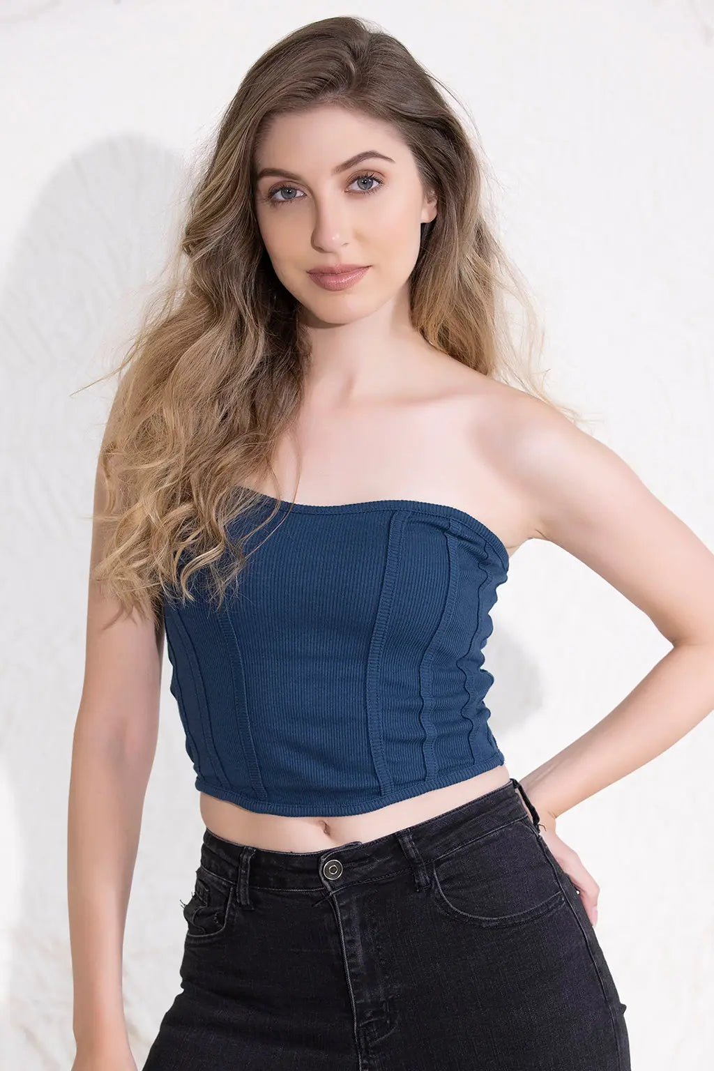 Chic Basic Ribbed Bustier in Navy - Cotton