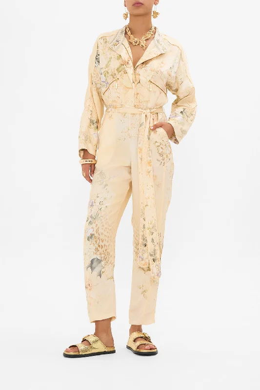 ZIP FRONT PANEL JUMPSUIT ADORNED IN ANTIQUITY