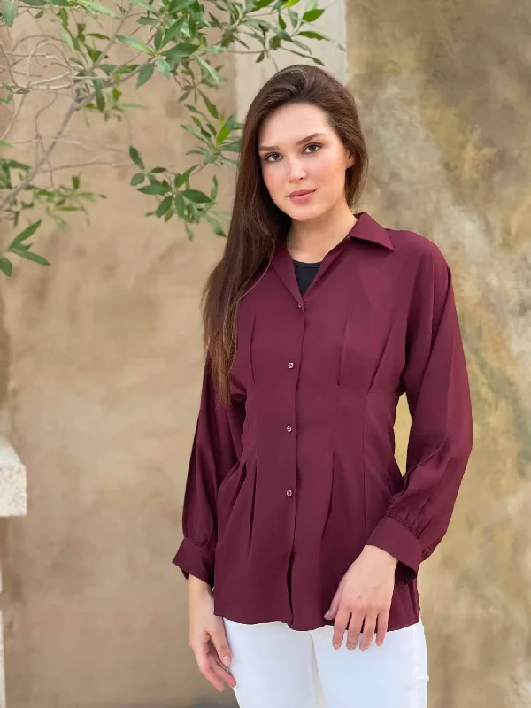 Basic Button Down Shirt In Burgundy