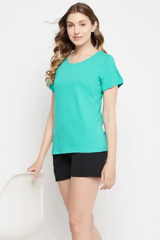 Clovia Chic Basic Top in Turquoise Blue - 100% Cotton