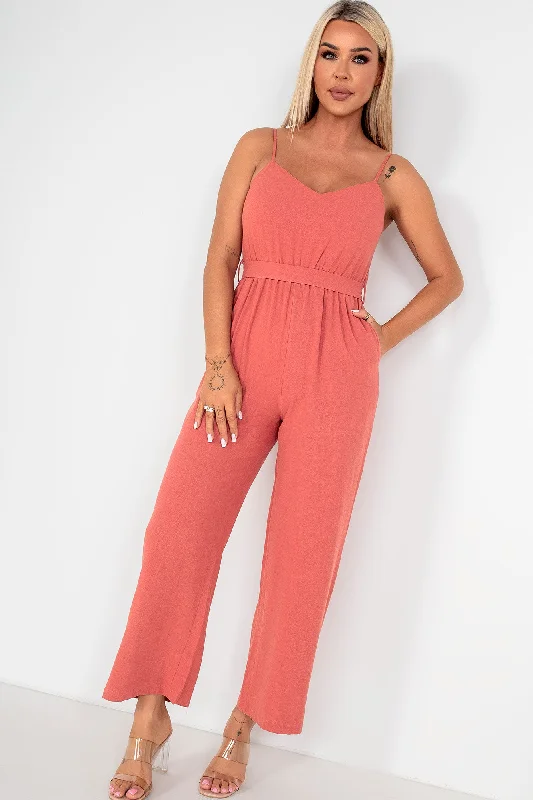 Cathy Rust Linen Jumpsuit