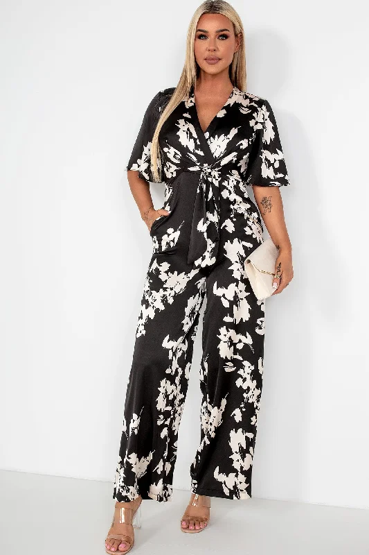 Viola Monochrome Satin Floral Jumpsuit