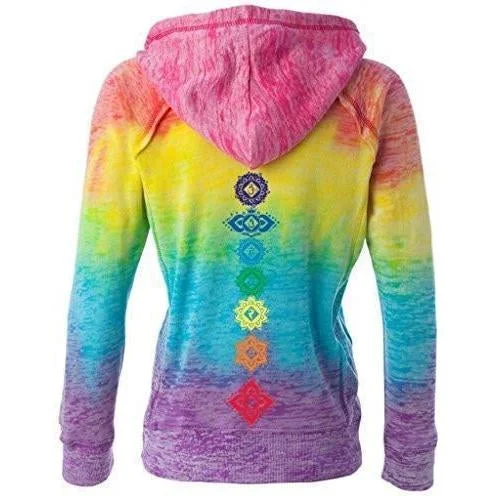 Womens Floral 7 Chakras Burnout V Hoodie - Back Print