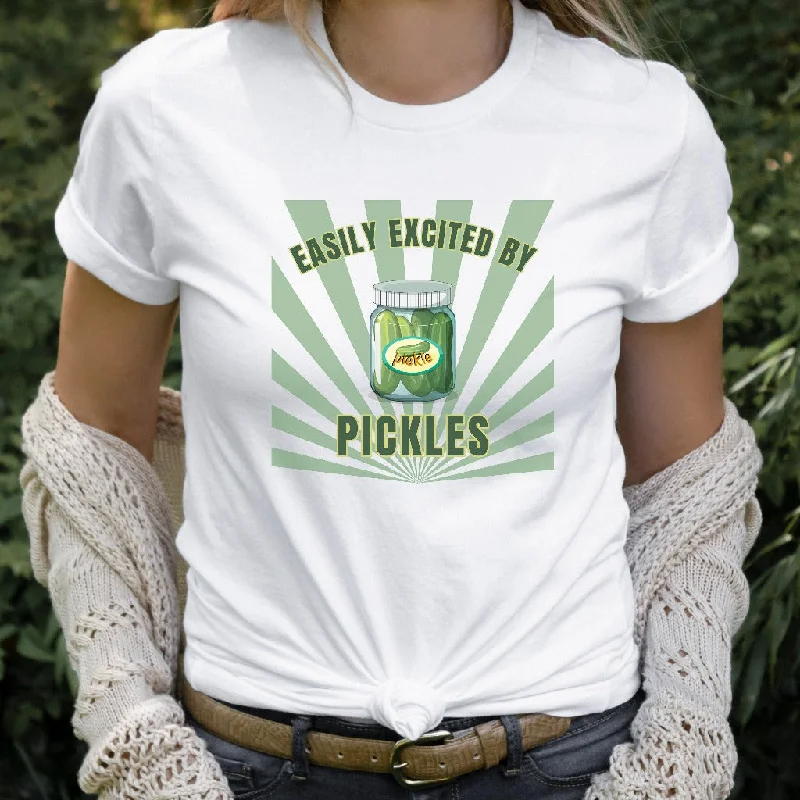 Pickle Lovers Shirt, Easily Excited by Pickles TShirt, Pickles Graphic Tee, Gift for Pickle Lovers, Funny Pickle Shirt