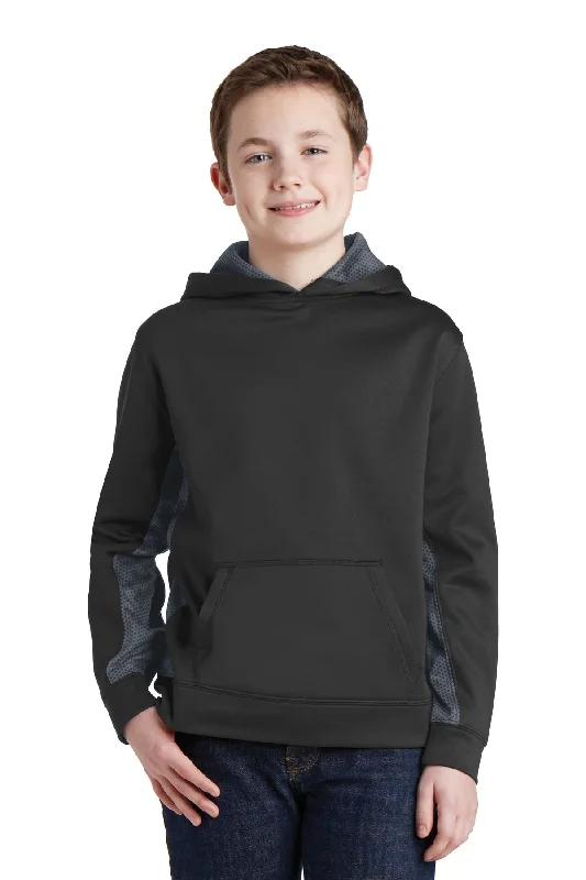 Sport-Tek Youth Sport-Wick CamoHex Fleece Colorblock Hooded Pullover. YST239