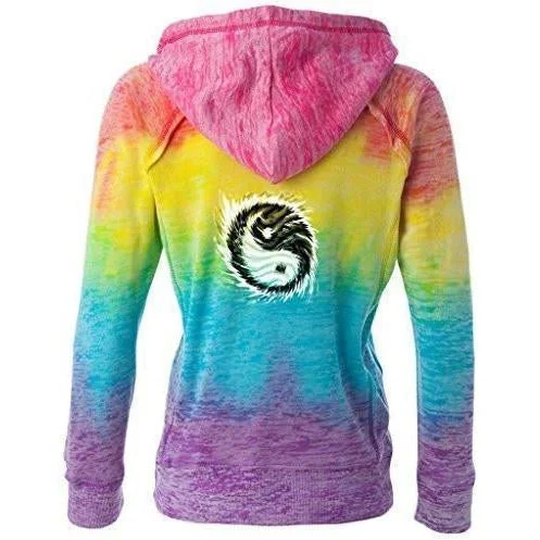 Womens Yin Yang Sun Burnout Vee Hoodie - Mid Back Print