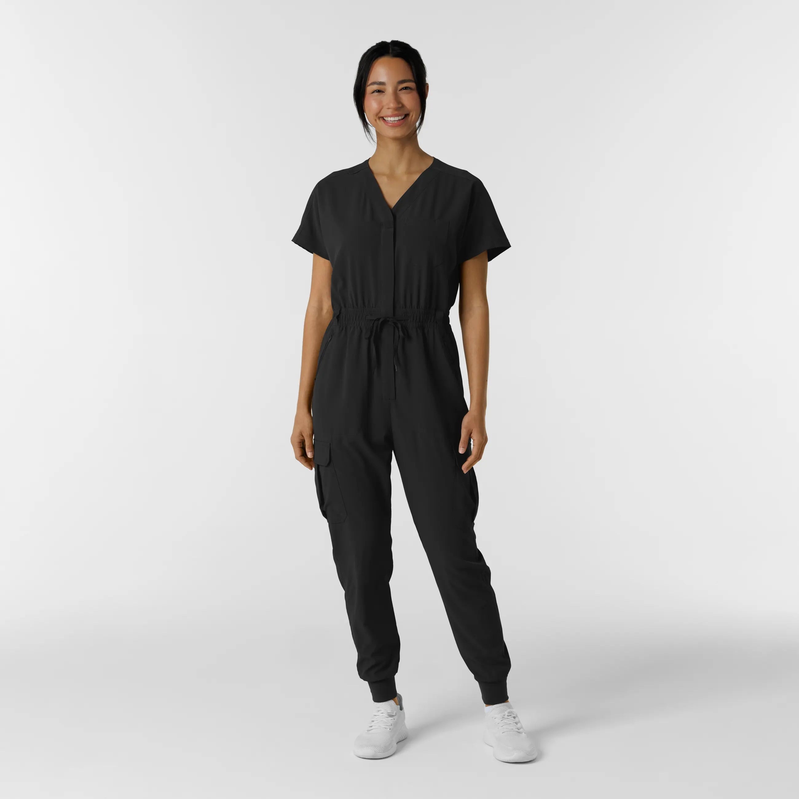 Wink Women's Cargo Jogger Scrub Jumpsuit - Black