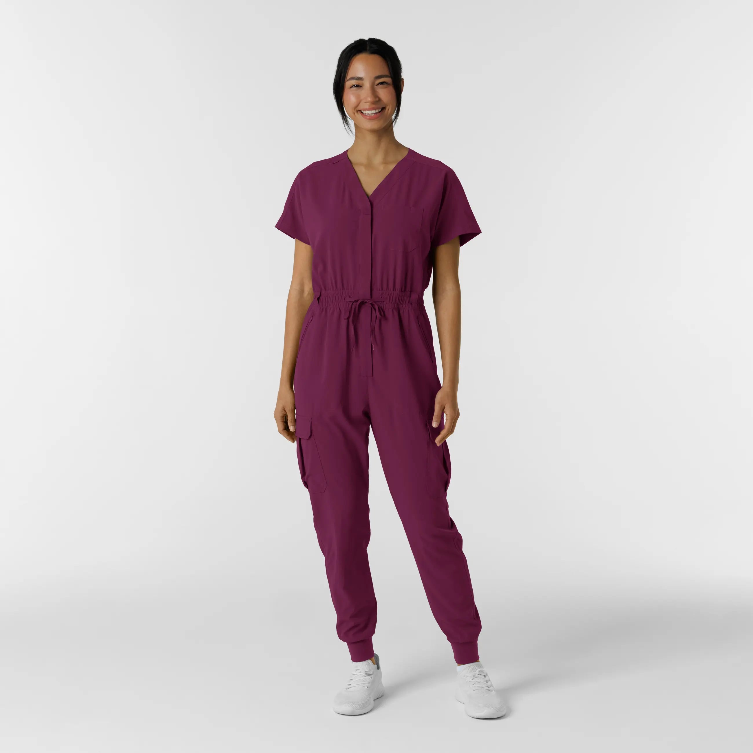 Wink Women's Cargo Jogger Scrub Jumpsuit - Wine