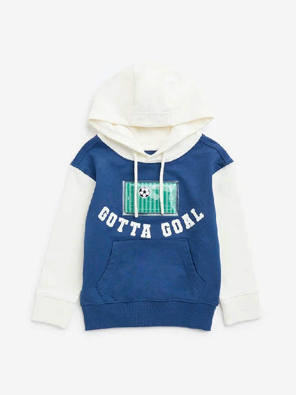 HOP Kids Blue Football-Inspired Cotton Sweatshirt