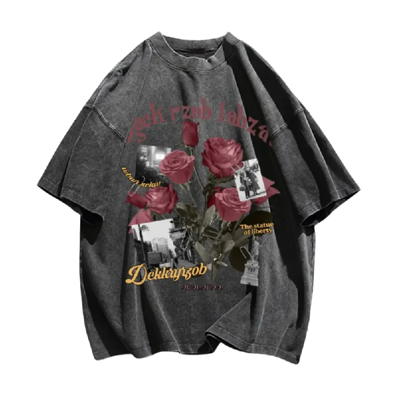 “Vintage Bold Rose Graphic Wash” T-shirt