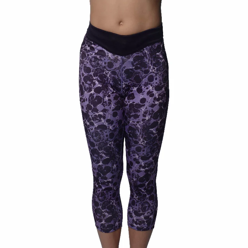 More Mile Printed Womens 3/4 Capri Running Tights - Purple