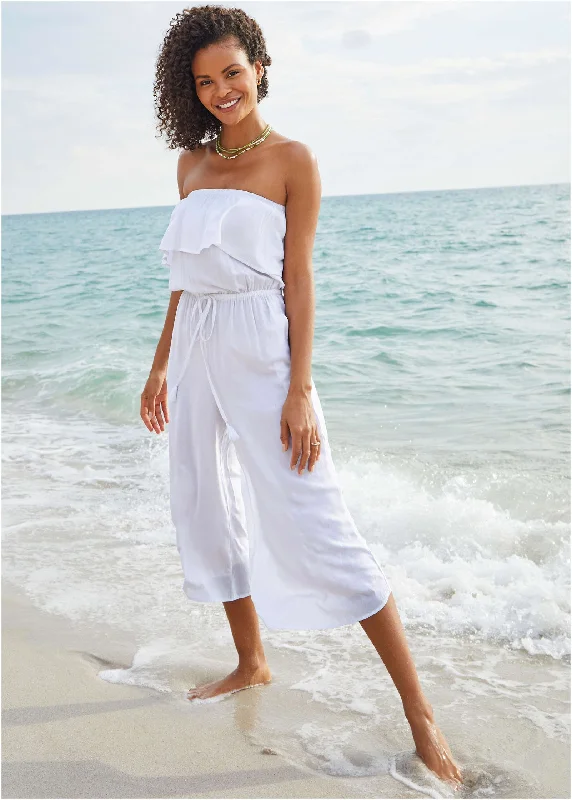 Strapless Jumpsuit Cover-Up - Pearl White