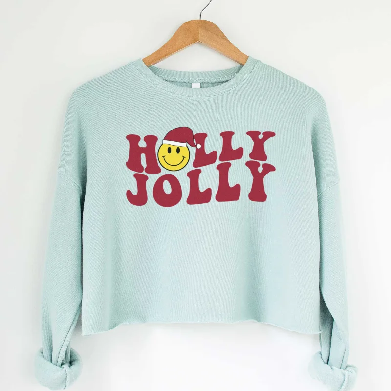 Holly Jolly Smiley Face - Women's Cropped Fleece Sweatshirt