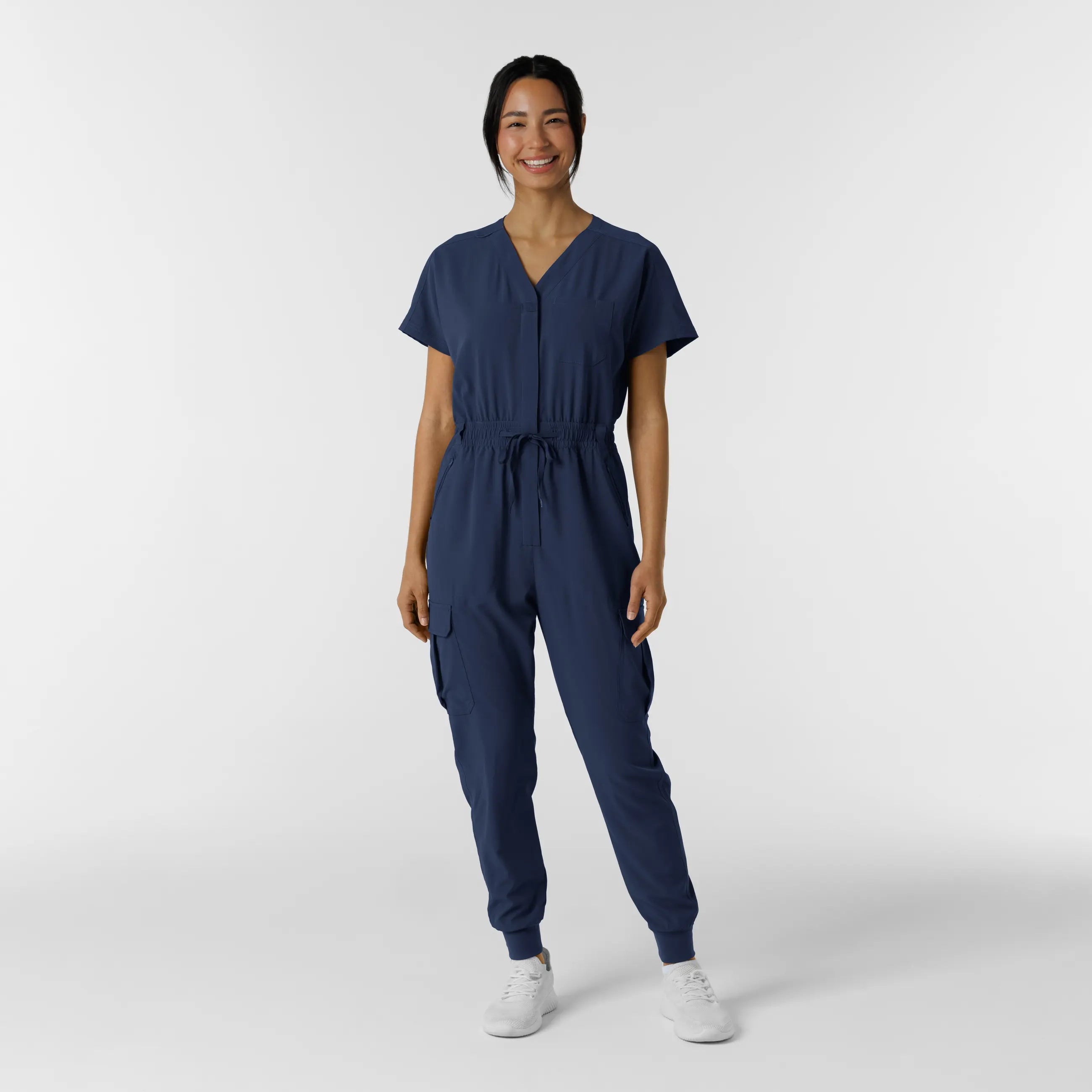 Wink Women's Cargo Jogger Scrub Jumpsuit - Navy