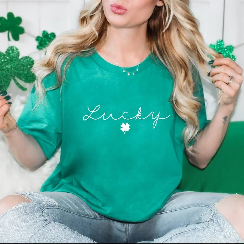 Lucky Shirt, Clover Graphic Tee, St Patricks Day Party TShirt, Saint Patrick's, Simple Holiday Shirt