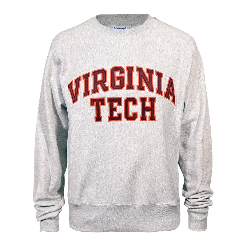 Virginia Tech Reverse Weave Tackle Twill Crew Sweatshirt: Silver Gray by Champion