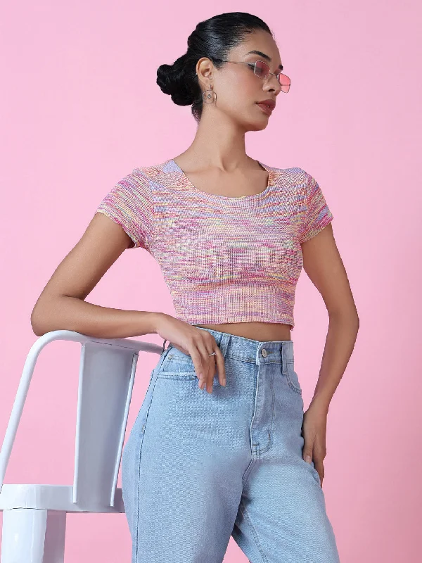 Women Pink Solid Crop Top