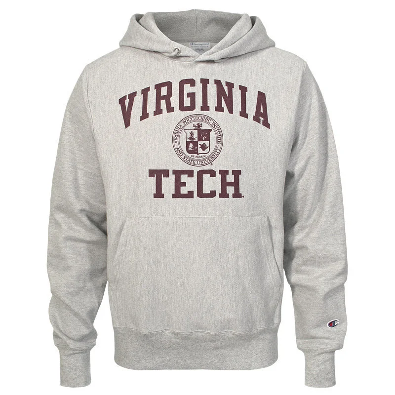 Virginia Tech Reverse Weave Seal Hooded Sweatshirt: Oxford Gray by Champion