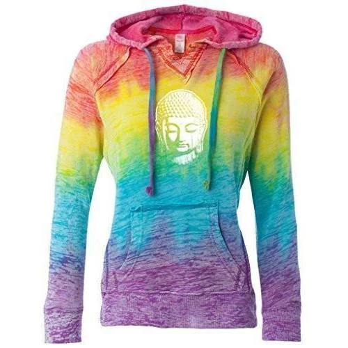 Ladies Burnout V Hoodie - Little Buddha Head