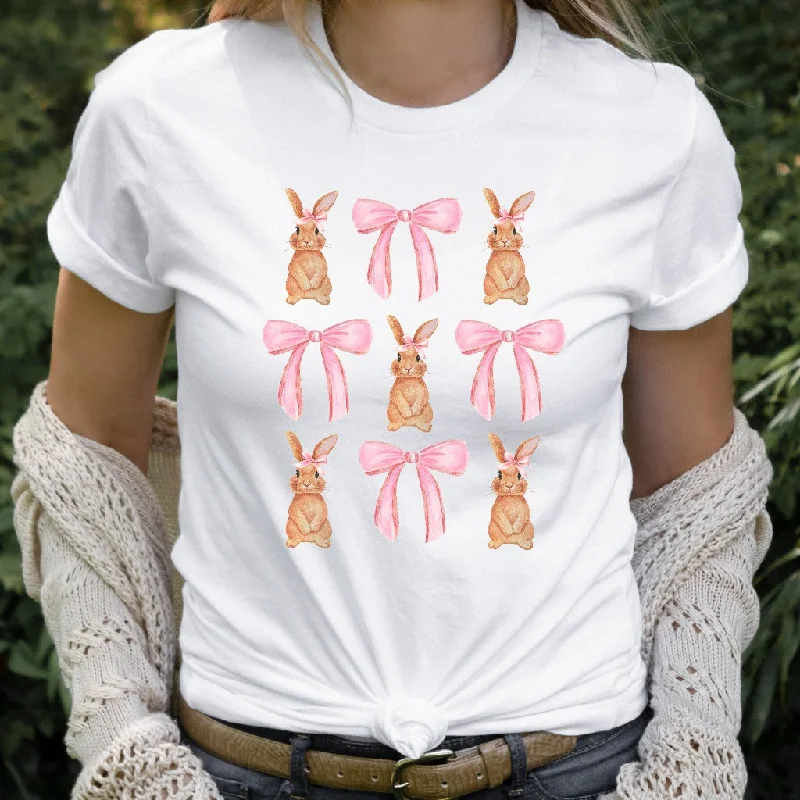 Coquette Bunny Shirt, Easter Bunny TShirt, Easter Graphic Tee, Pink Bows Easter Shirt, Cute Girly Easter Shirt