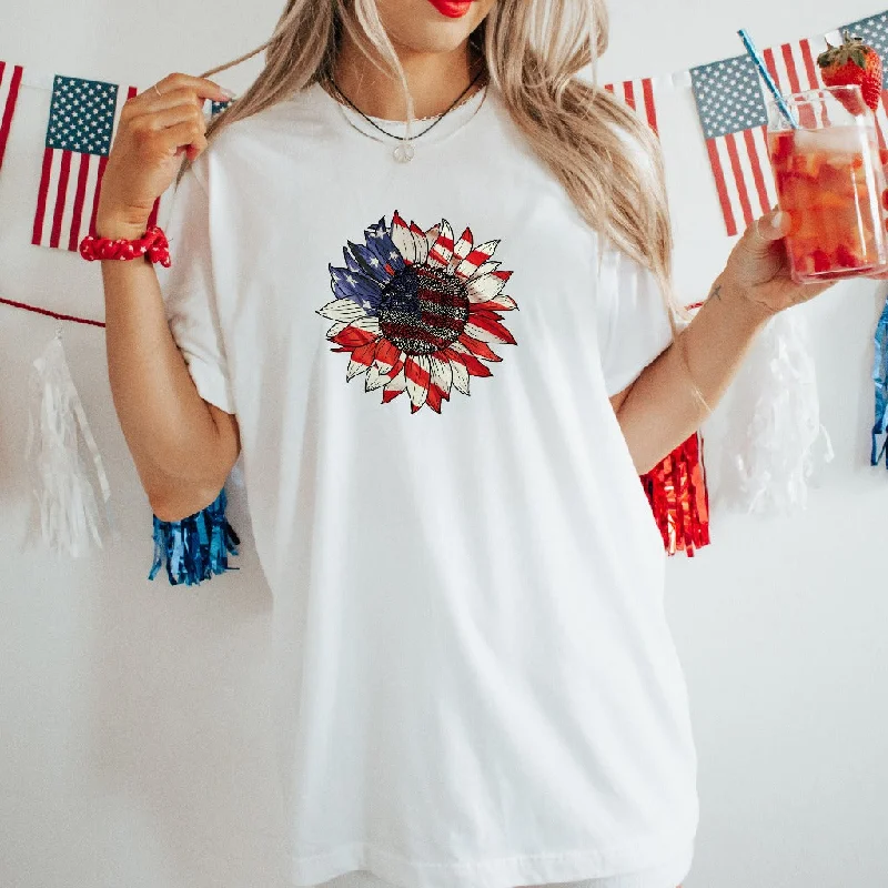 America Sunflower Shirt, USA Flag Flower TShirt, 4th Of July Flag Graphic T-Shirt, Freedom Gift, Independence Tee