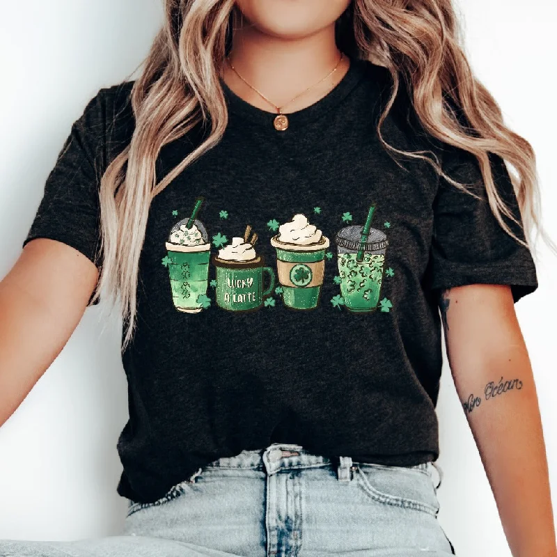 St Patricks Day Coffee Shirt, Cute St Paddys TShirt, Coffee Lover Graphic Tee, Shamrock Latte Gift