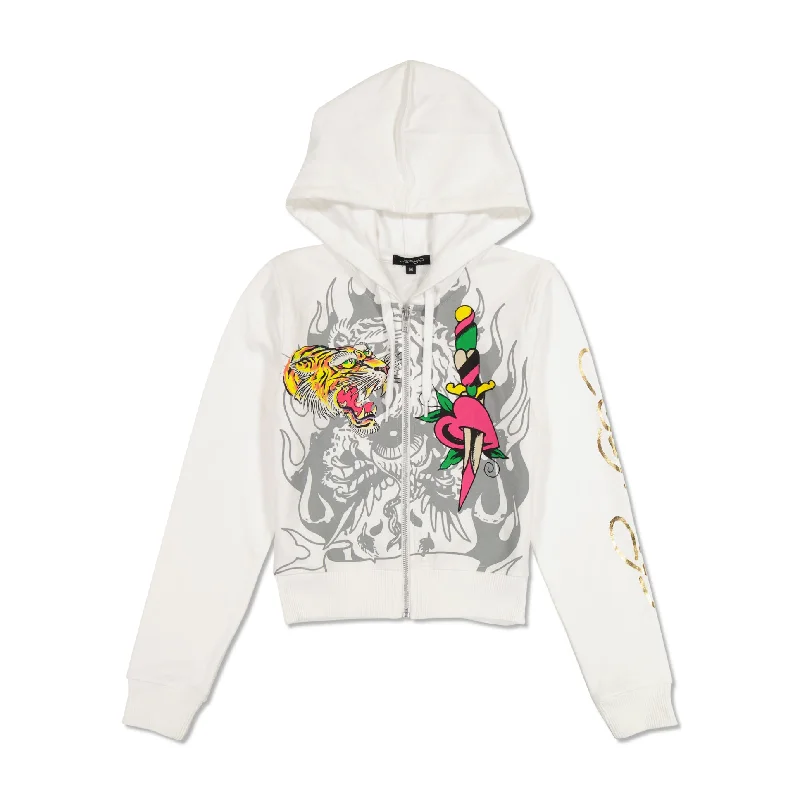 Tiger Dagger Cropped Zip Fleece Hoodie