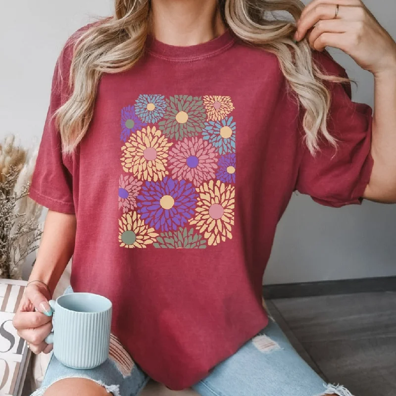 Flowers Shirt, Boho Wildflowers Floral Nature TShirt, Comfort Colors Garment Dyed Graphic Tee, Abstract Dahlia Flowers