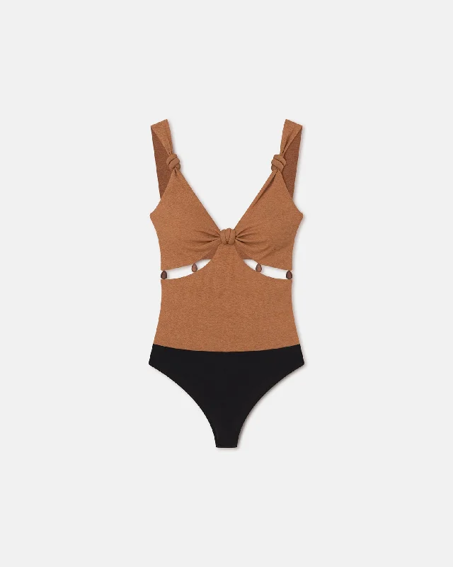 Seve - Beaded Mesh-Jersey Bodysuit - Caramel