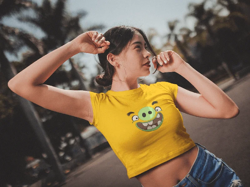 " PIGGY " - ANGRY BIRDS - HALF-SLEEVE CROP TOPS