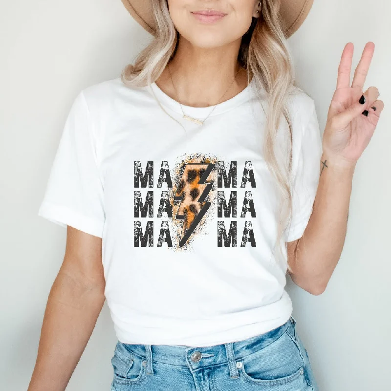 Mama Lightning Bolt Shirt, Leopard Print New Mom TShirt, Mother's Day Gift, Gift for New Mom, Mom Graphic Tee