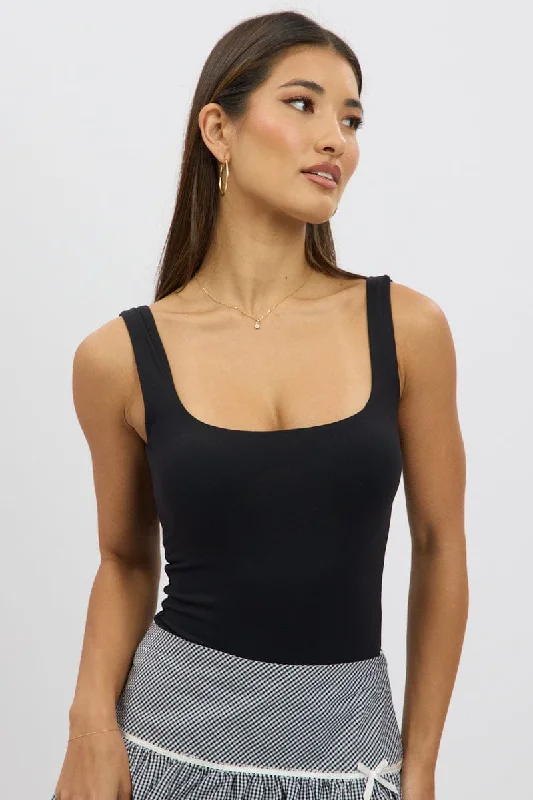 Black Square Neck Bodysuit Supersoft