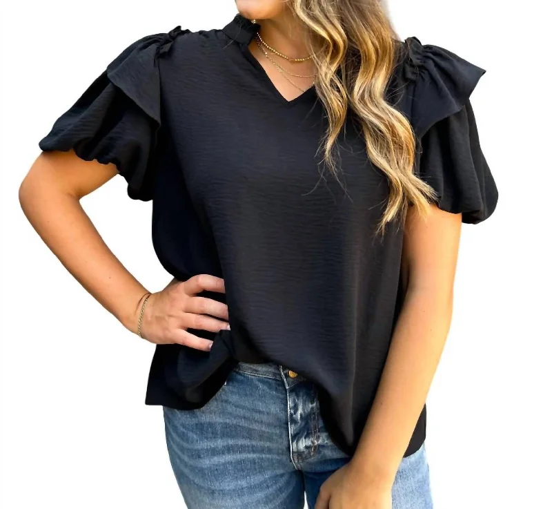 Basic Puff Sleeve Basic Top In Black