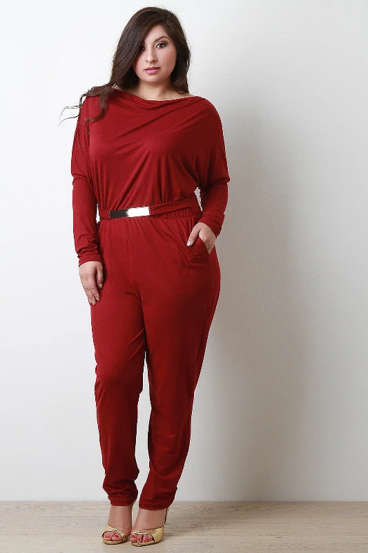 Belt Long Dolman Sleeve Jumpsuit