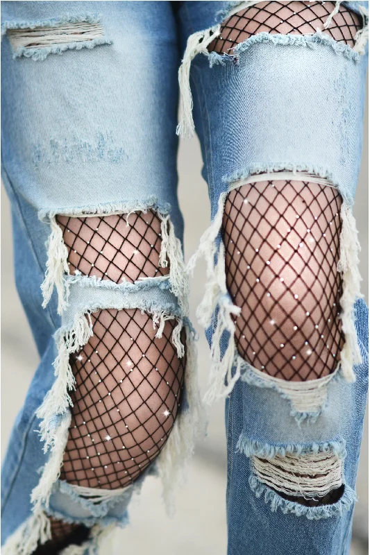 Shine Bright Scattered Rhinestone Fishnet Tights