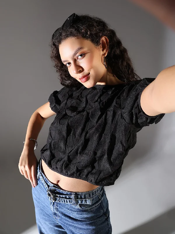 Women Black Solid Crop Top