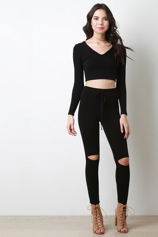 Knee Slit Taper Cut Leggings