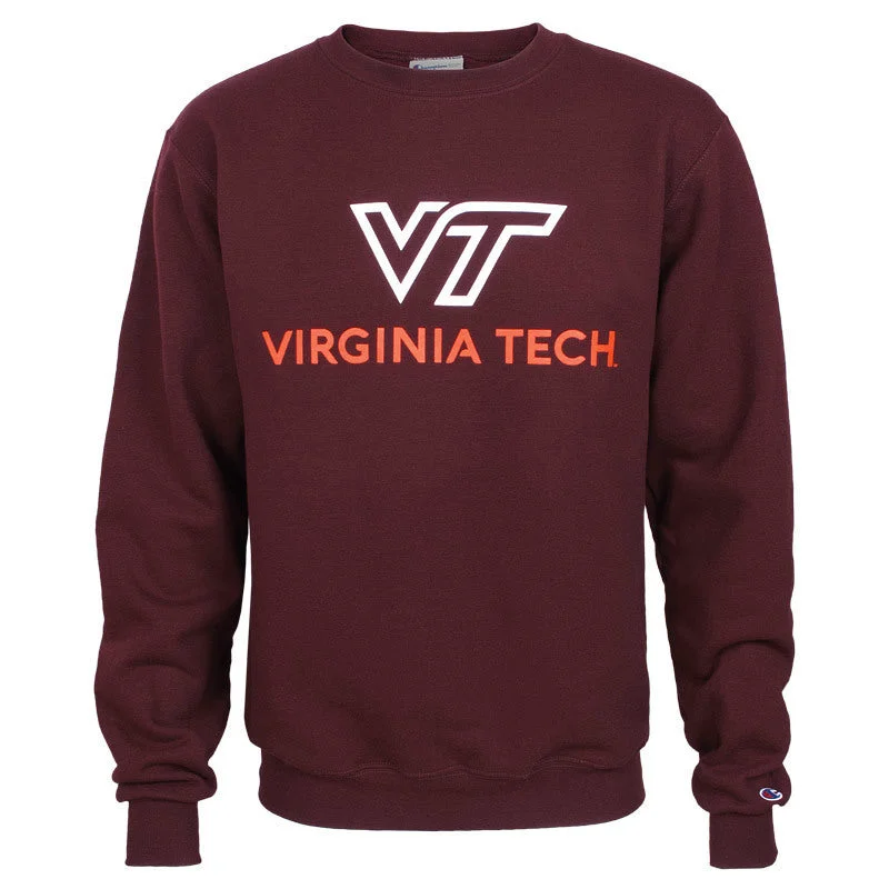 Virginia Tech University Logo Crew Sweatshirt: Maroon by Champion