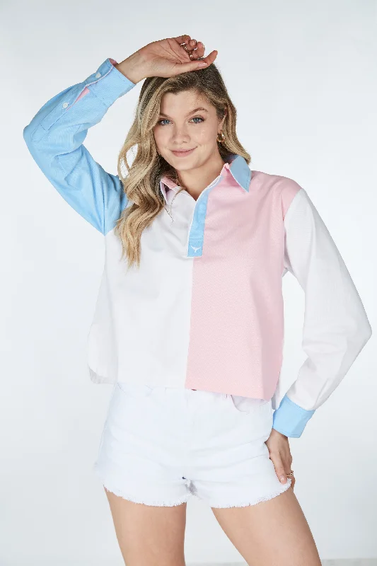 Whitecliff Cropped Deck Shirt - White/Pink