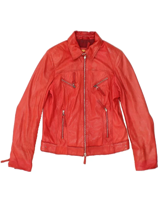 BIBA Womens Bomber Leather Jacket UK 12 Medium Red Leather