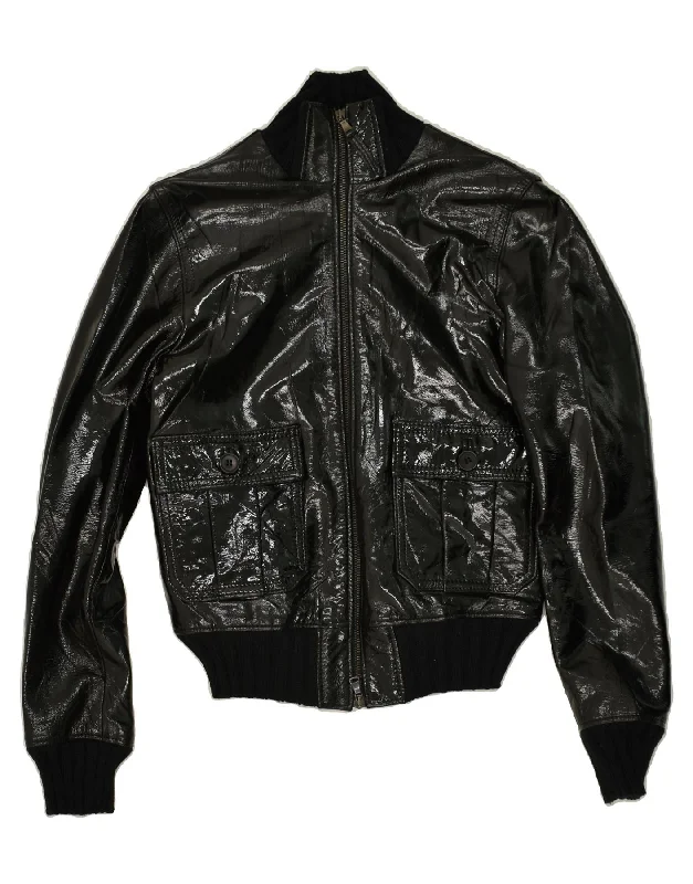 DANIELE ALESSANDRINI Womens Bomber Jacket IT 42 Medium Black Leather