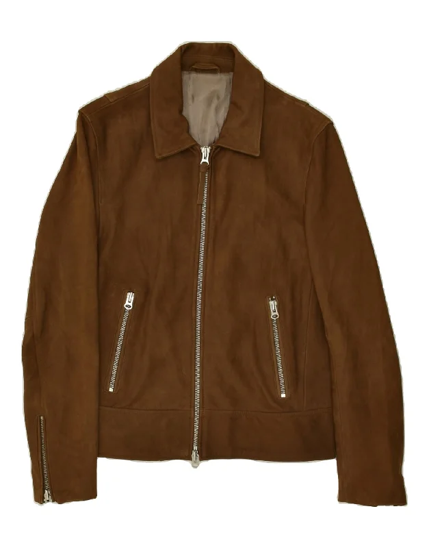 H&M Womens Leather Jacket UK 14 Medium Brown Leather