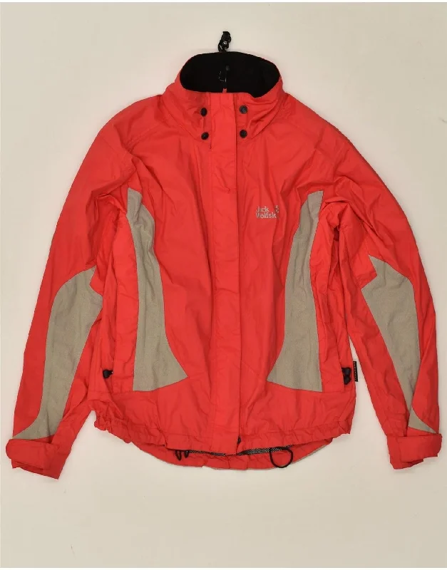 JACK WOLFSKIN Womens Loose Fit Rain Jacket UK 10 Small Red Colourblock