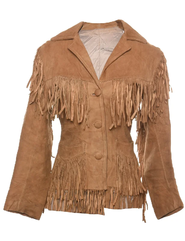 Suede Tan Vintage Fringed Jacket - XS