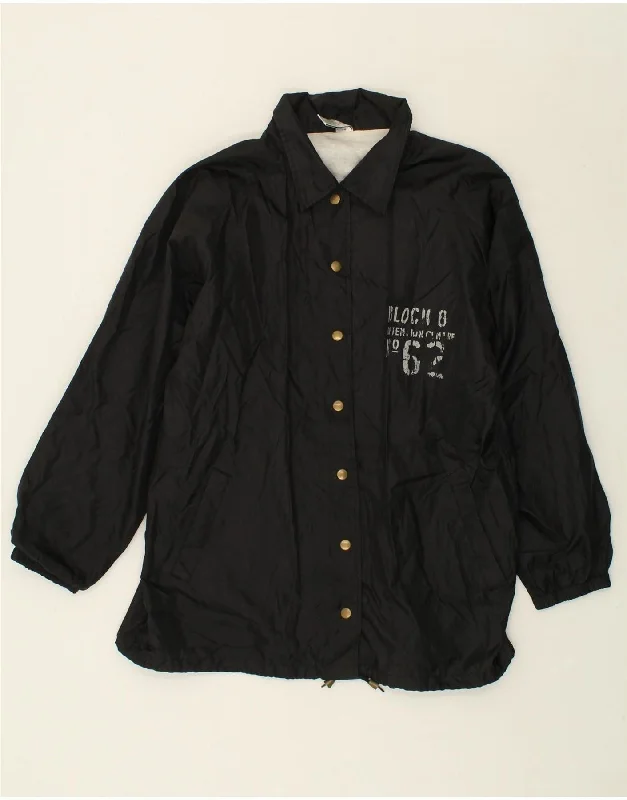 VINTAGE Womens Graphic Rain Jacket UK 14 Medium Black Polyester