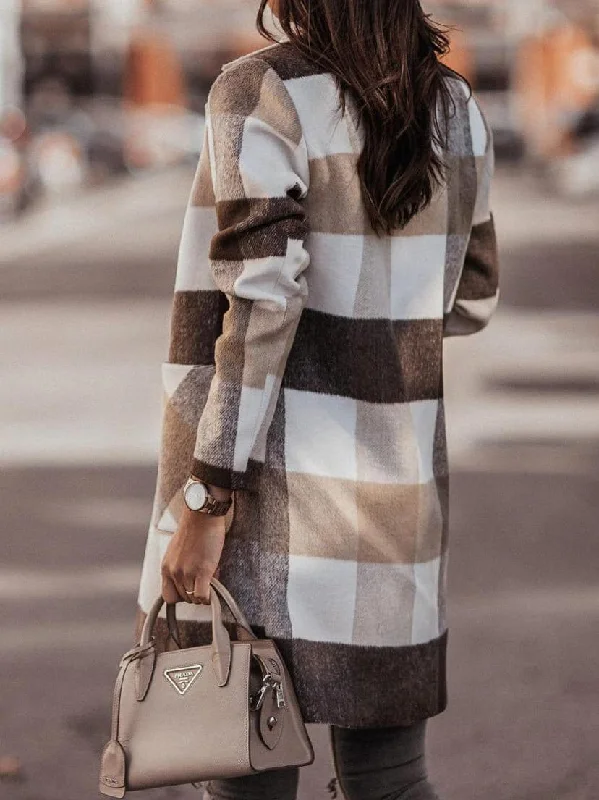 Brown, Beige, and White Plaid Coat