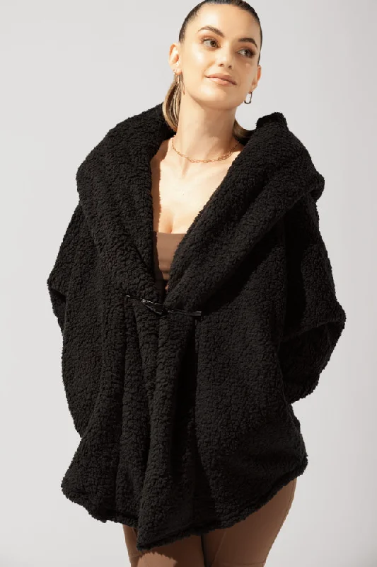 POPFLEX® Faux Sherpa Cocoon Coat - Black