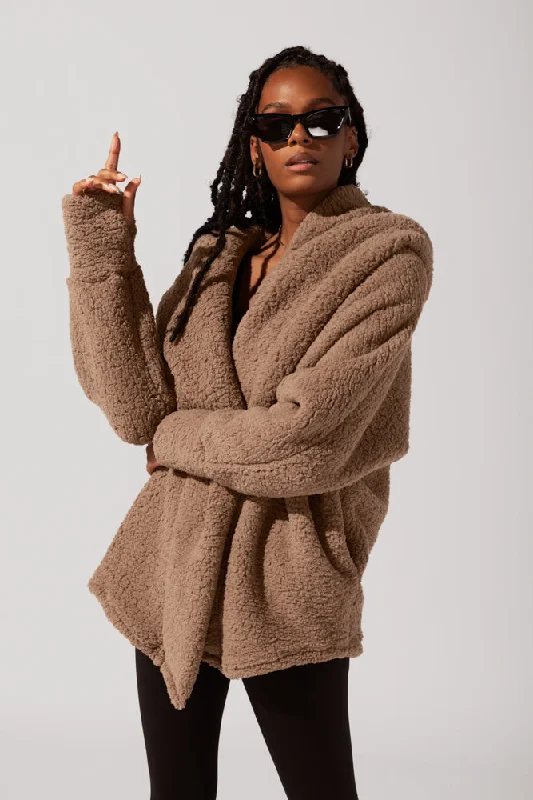 POPFLEX® Faux Sherpa Cocoon Coat - Teddy Bear Brown